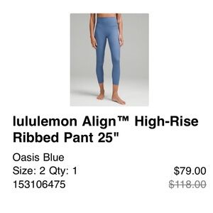 Lululemon Oasis Blue High-Rise Ribbed Pants Size 2